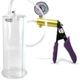 thumbnail image 1 of LeLuv® Ultima Penis Pump, Brass w/ Purple Silicone Grips + Guage | 9" x 3.50" Cylinder, 1 of 8