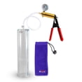 thumbnail image 1 of LeLuv® Ultima Penis Pump, Brass w/ Red Handle, Rubber Grip, Clear Hose + Gauge | 12" x 2.875" Cylinder, 1 of 7
