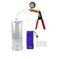 thumbnail image 1 of LeLuv® Ultima Penis Pump, Brass w/ Red Handle, Rubber Grip, Clear Hose + Protected Gauge | 4 Cock Rings | 9" x 3.70" Cylinder, 1 of 8