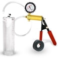 thumbnail image 1 of LeLuv® Ultima Penis Pump, Brass w/ Red Handle, Rubber Grip, Clear Hose + Protected Gauge | TPR Seal | 9" x 2.75" Cylinder, 1 of 8