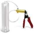 thumbnail image 1 of LeLuv Ultima Penis Pump, Brass w/ Red Handle, Silicone Grip, Clear Hose | 12" x 3.25" Cylinder, 1 of 7