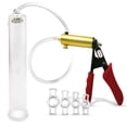 thumbnail image 1 of LeLuv Ultima Penis Pump, Brass w/ Red Handle, Silicone Grip, Clear Hose | 4 Cock Rings | 12" x 1.75" Cylinder, 1 of 8