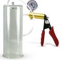 thumbnail image 1 of LeLuv Ultima Penis Pump, Brass w/ Red Handle, Silicone Grip, Clear Hose + Gauge | 12" x 4.50" Cylinder, 1 of 8