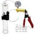 thumbnail image 1 of LeLuv Ultima Penis Pump, Brass w/ Red Handle, Silicone Grip, Clear Hose + Gauge | 4 Cock Rings | 12" x 2.00" Vibrating Cylinder, 1 of 10