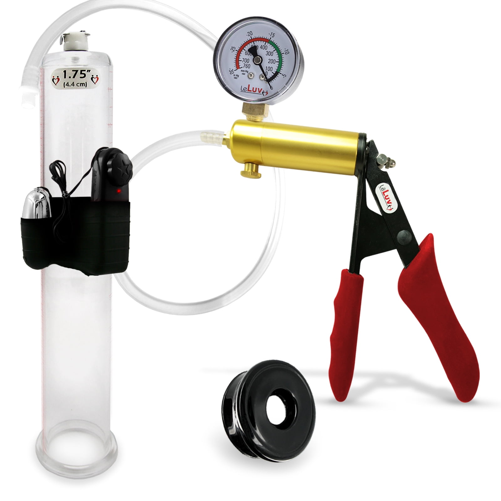 LeLuv Ultima Penis Pump, Brass w/ Red Handle, Silicone Grip, Clear Hose ...