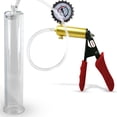 thumbnail image 1 of LeLuv Ultima Penis Pump, Brass w/ Red Handle, Silicone Grip, Clear Hose + Protected Gauge | 12" x 2.125" Cylinder, 1 of 8