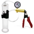 thumbnail image 1 of LeLuv Ultima Penis Pump, Brass w/ Red Handle, Silicone Grip, Clear Hose + Protected Gauge | 12" x 2.25" Vibrating Cylinder, 1 of 9