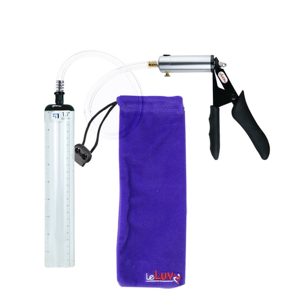 LeLuv® Ultima Penis Pump, Silver Handle with Black Ergonomic Silicone Grips, Clear Hose - 9" Length x 1.3" Thick-Walled Cylinder