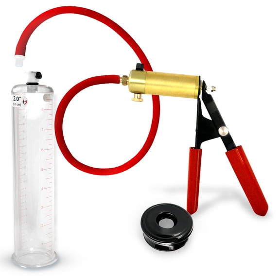 LeLuv® Ultima Premium Penis Pump, Brass Handle w/ Red Rubber Grips, Silicone Hose | TPR Seal | 9" x 1.75" Cylinder