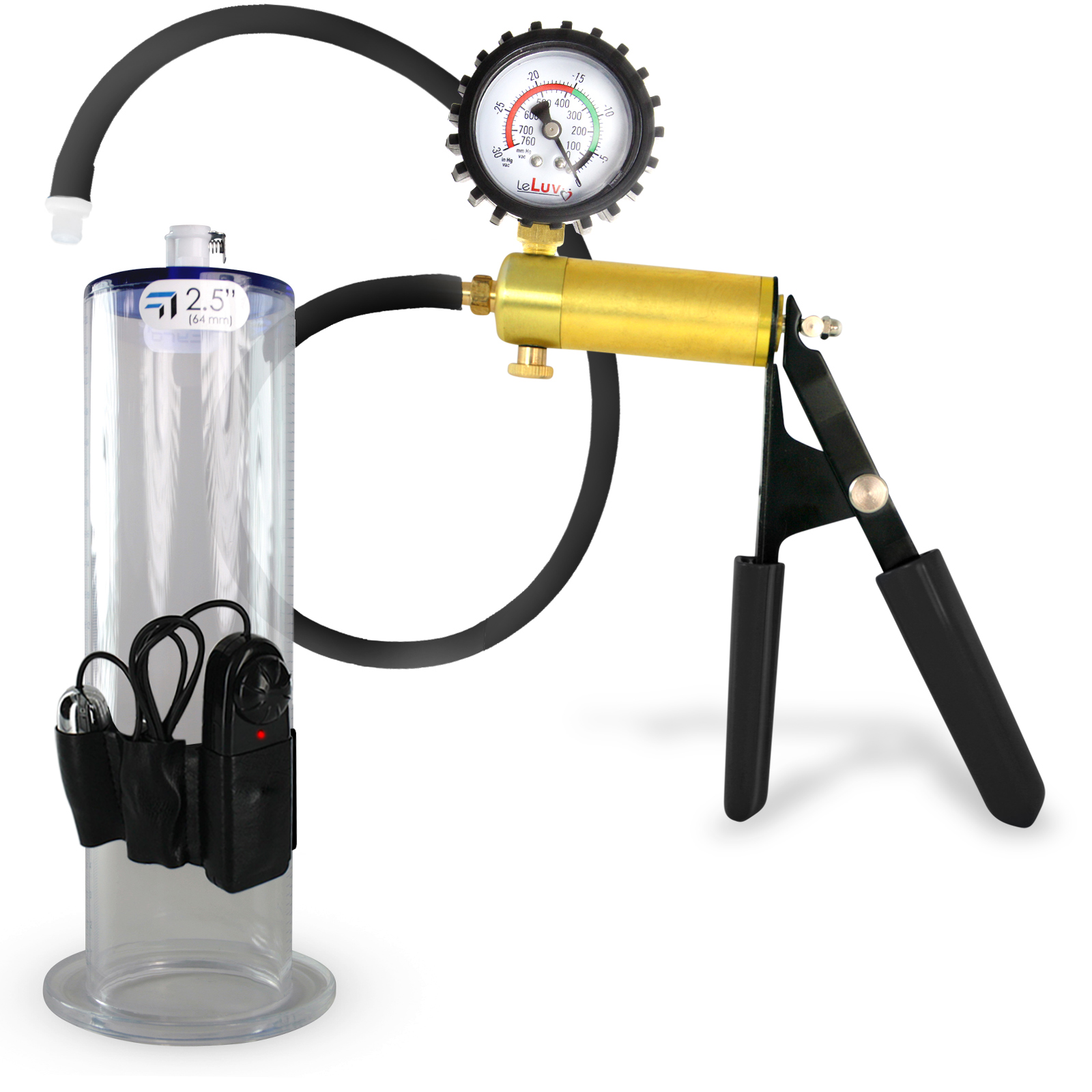 LeLuv Ultima Vibrating Penis Pump + Protected Gauge Black Silicone