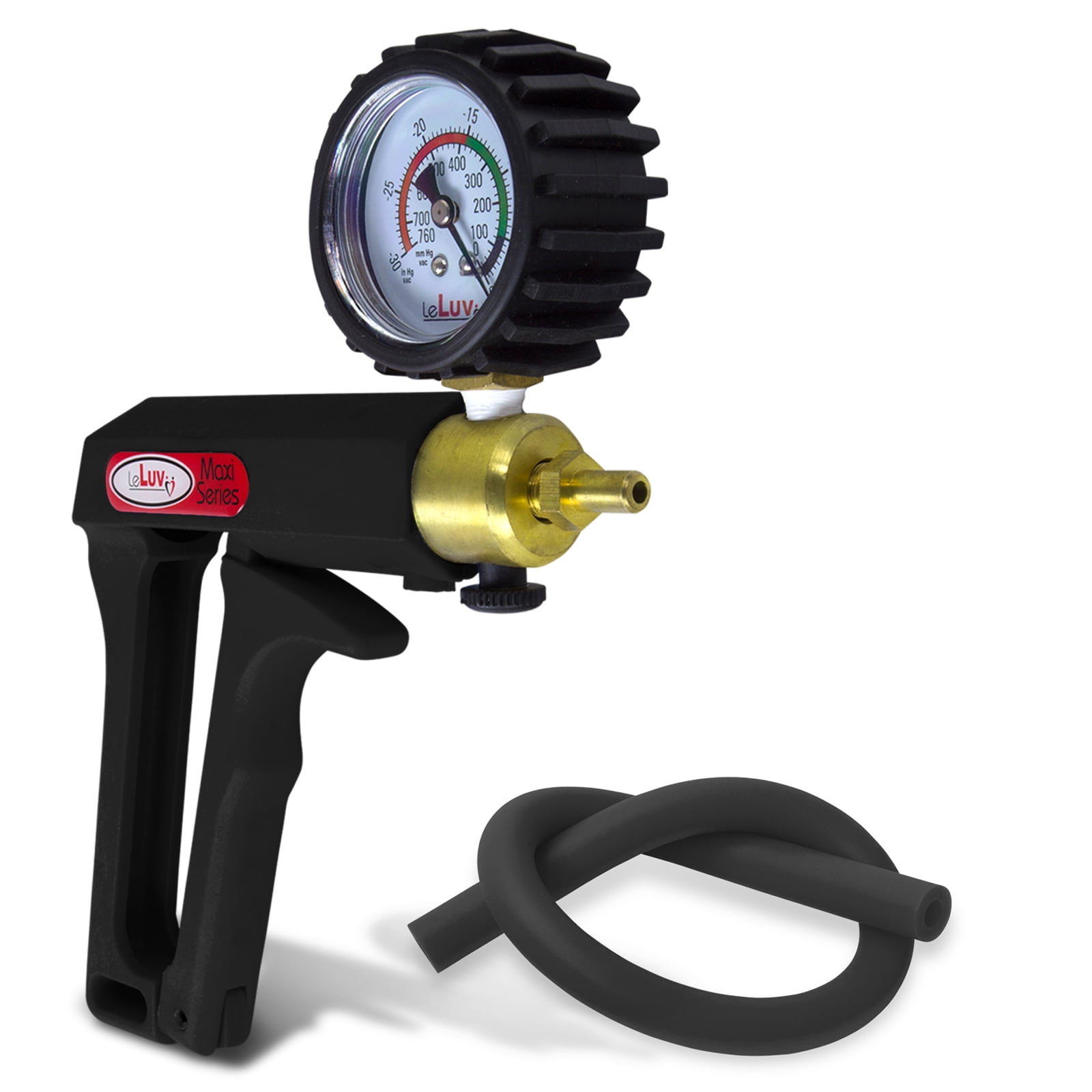 LeLuv Vacuum Pump Black Maxi Ergonomic Handle with Protected Gauge with Release Valve with Matching Premium Silicone Hose