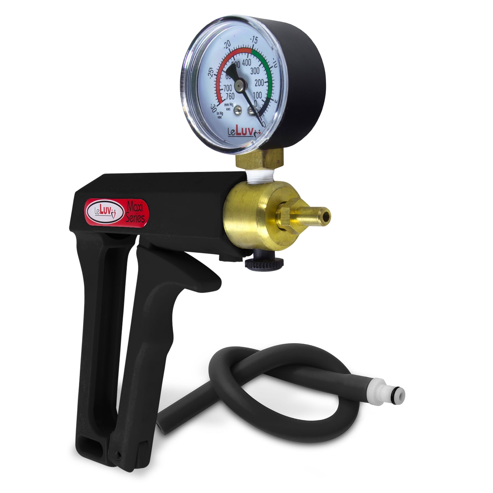 LeLuv Vacuum Pump Black Maxi Handle with Gauge, Matching Premium Silicone Hose and Fitting