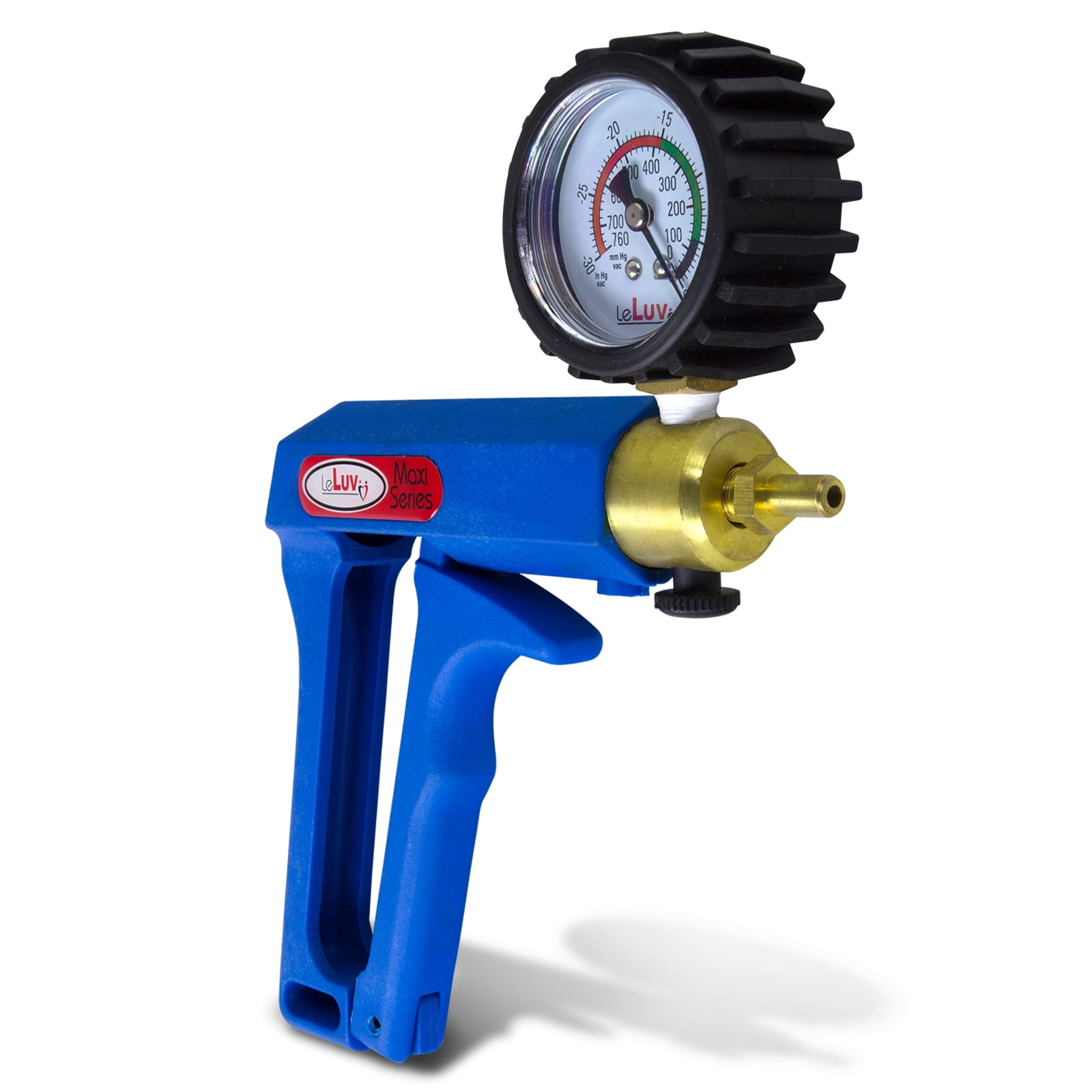 LeLuv Vacuum Pump Maxi Ergonomic with Release Valve and Rubber Protected Gauge Blue