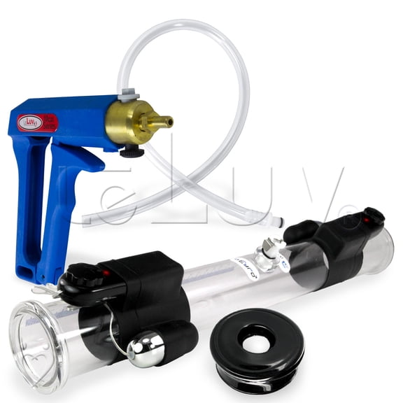 LeLuv Vibrating Buddy Penis Pump | Blue Maxi Ergonomic Handle | Double-Ended 18 inch Length x 1.75 inch Diameter Cylinder | 2x TPR Seals