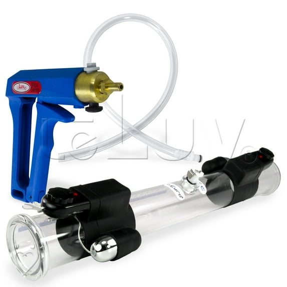 LeLuv Vibrating Buddy Penis Pump | Blue Maxi Ergonomic Handle | Double-Ended 18 inch Length x 1.75 inch Diameter Cylinder