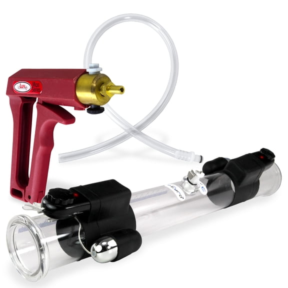 LeLuv Vibrating Buddy Penis Pump | Red Maxi Ergonomic Handle | Double-Ended 20 inch Length x 2.0 inch Diameter Cylinder