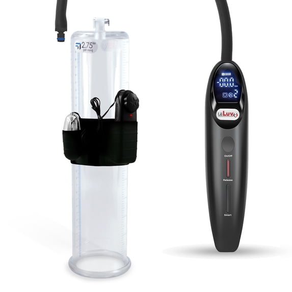 LeLuv Vibrating Magna Electric Penis Pump | LCD Smart Black Handle | 12" x 2.75" Untapered Cylinder