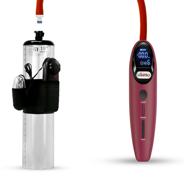 LeLuv Vibrating Magna Electric Penis Pump | LCD Smart Red Handle | 1.9  Diameter x 9 Length Thick-Walled Cylinder