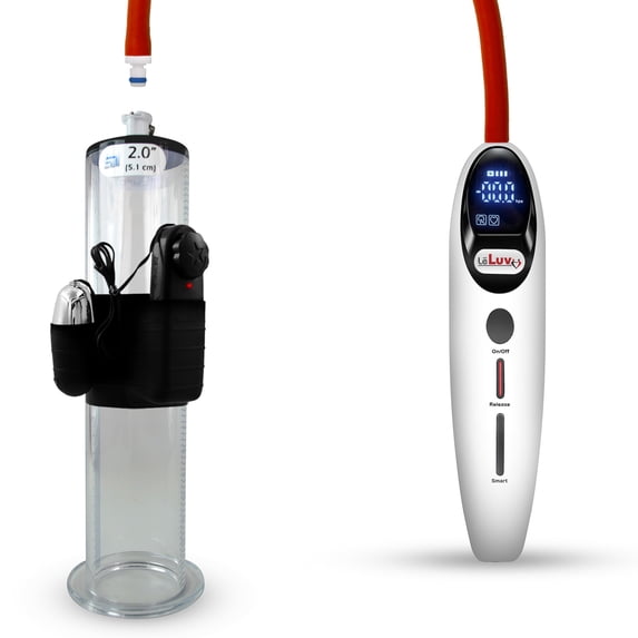 LeLuv Vibrating Magna Electric Penis Pump | LCD Smart White Handle | 9" Length x 2.00" Diameter Wide Flanged Cylinder