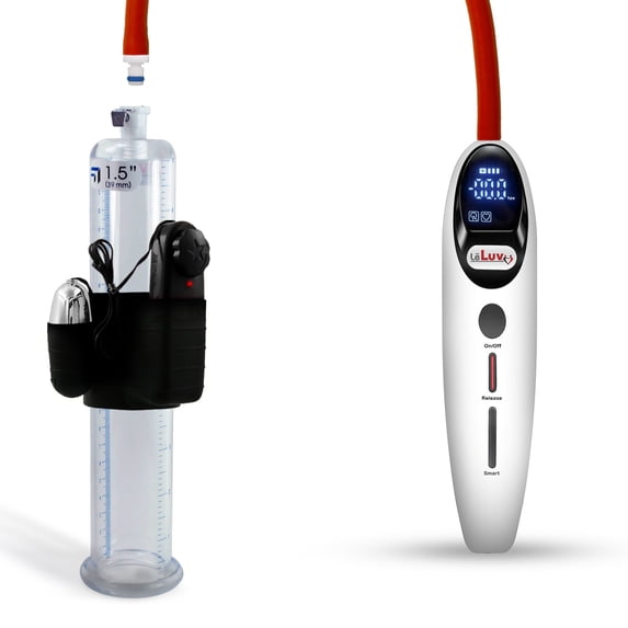 LeLuv Vibrating Magna Electric Penis Pump | LCD Smart White Handle | 9" x 1.50" Untapered Cylinder