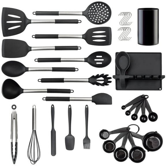 LeMuna Silicone Kitchen Utensils Set Heat Resistant Stainless BPA Free