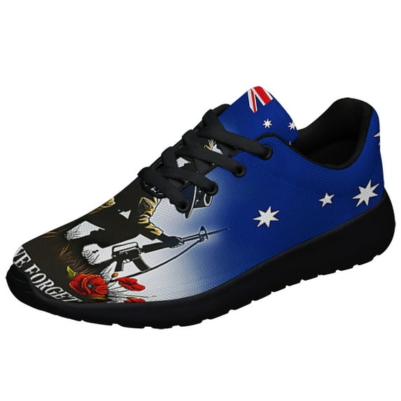 LeStWe Forget Remember Fallen Soldiers Anzac Day AuStalia Shoes Sneakers Black Size 4.5