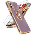 thumbnail image 1 of LeYi Case For Moto G Power 5G 2024: 2pcs Tempered Glass Screen Protector And 360° Rotatable Magnetic Stand, Rose Gold Plated Edge，Purple, 1 of 8