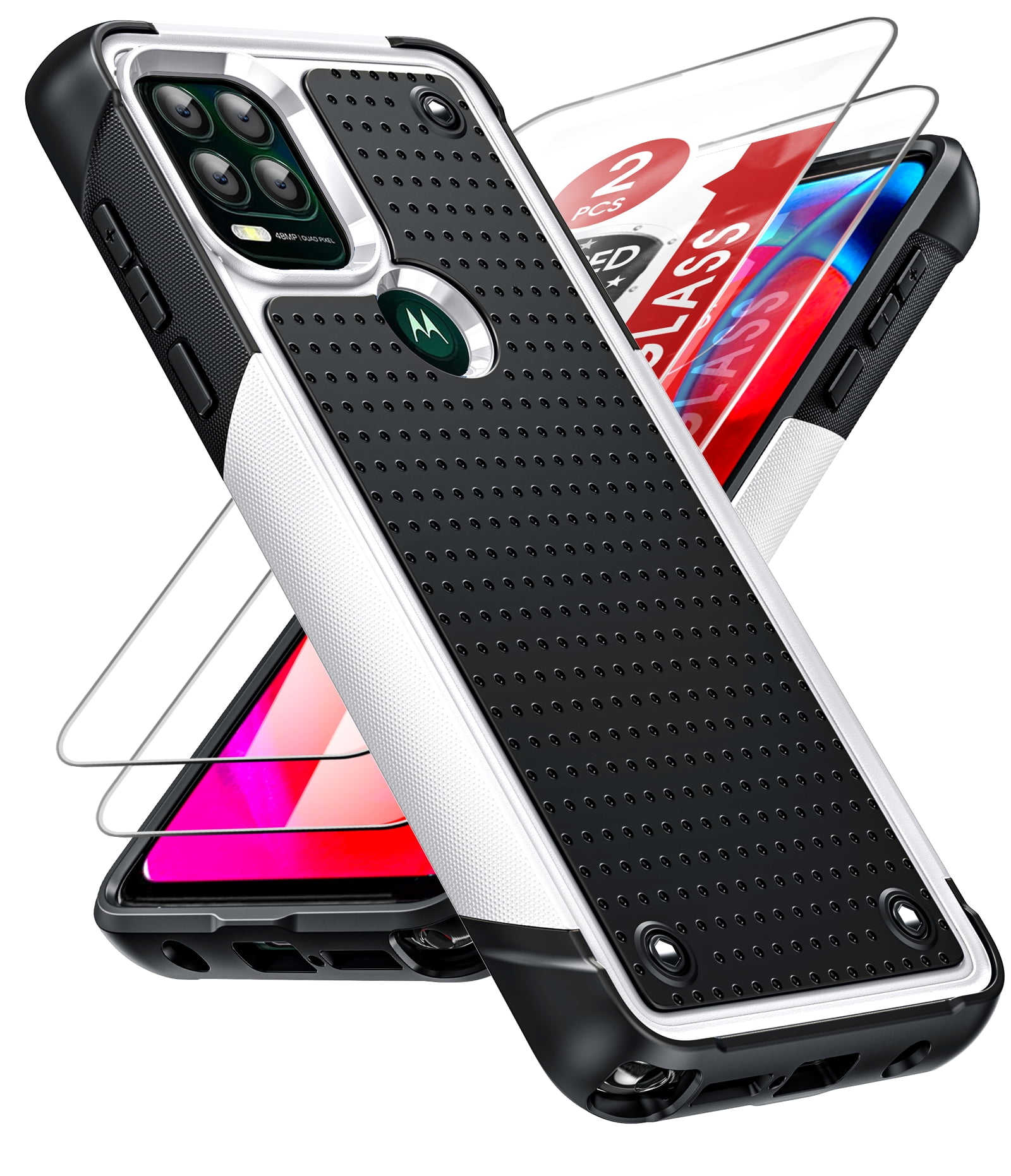 LeYi Case For Moto G Stylus 2021:2 Pack Screen Protectors, Dual Layer Protective Hard PC Back, White