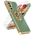 thumbnail image 1 of LeYi Case For SAM Galaxy A36 5G: 2pcs Tempered Glass Screen Protector And 360° Rotatable Magnetic Stand, Rose Gold Plated Edge，Light Green, 1 of 8