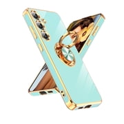 LeYi Case For Samsung Galaxy S25: 360° Rotatable Magnetic Stand, Rose Gold Plated Edge，Mint