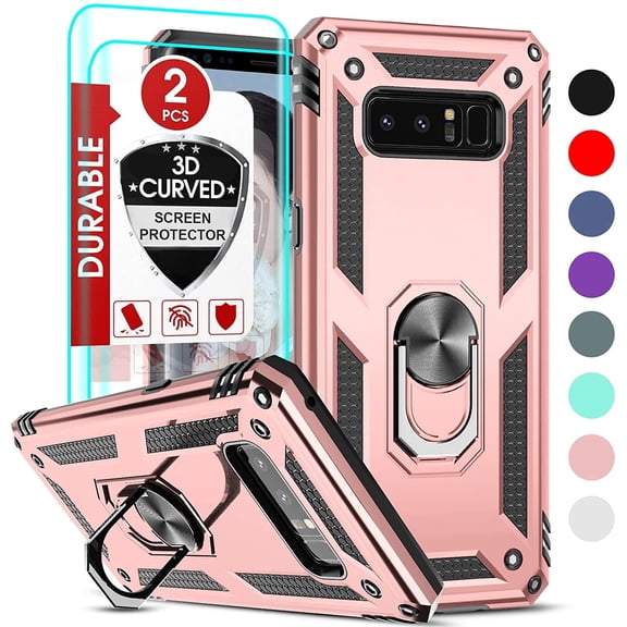 LeYi Case for Note 8, Samsung Galaxy Note 8 Case with [2 Pack] 3D Curved Screen Protector, [Military-Grade] Magnetic Ring Stand Case Cover for Samsung Galaxy Note 8, Rose Gold