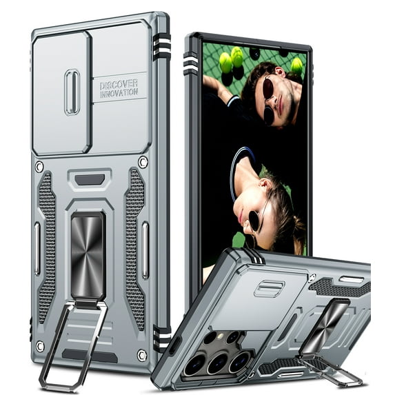 LeYi Case for Samsung Galaxy S 24 Ultra, Galaxy S24 Ultra 5G Case with Slide Camera Cover, Full Body Military-Grade Case with Upgrade Kickstand for Samsung S 24 Ultra, Gray