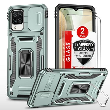 LeYi Compatible with Samsung Galaxy A12 Phone Case, [2 Pack] Tempered Glass Screen Protector, Green