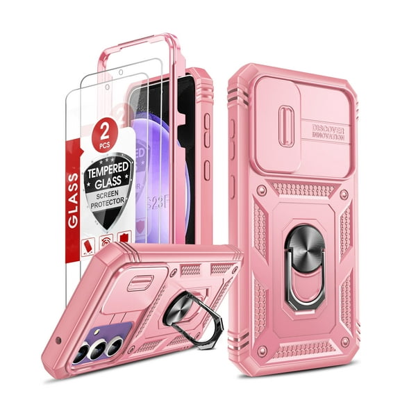 LeYi Compatible for Samsung Galaxy S23 FE Case with Camera Cover and 2Pack Screen Protector, Pink