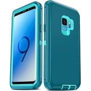 LeYi Compatible for Galaxy S9 Case, Samsung Galaxy S9 Case, 3 in 1 Full Body Shockproof Rubber Dustproof Rugged Defender Protection Case Samsung Galaxy S9 Phone Case, Teal Blue