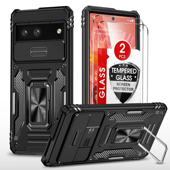 LeYi For Google Pixel 7 case, Slide Camera Cover with 2 Pack Screen Protector, Black