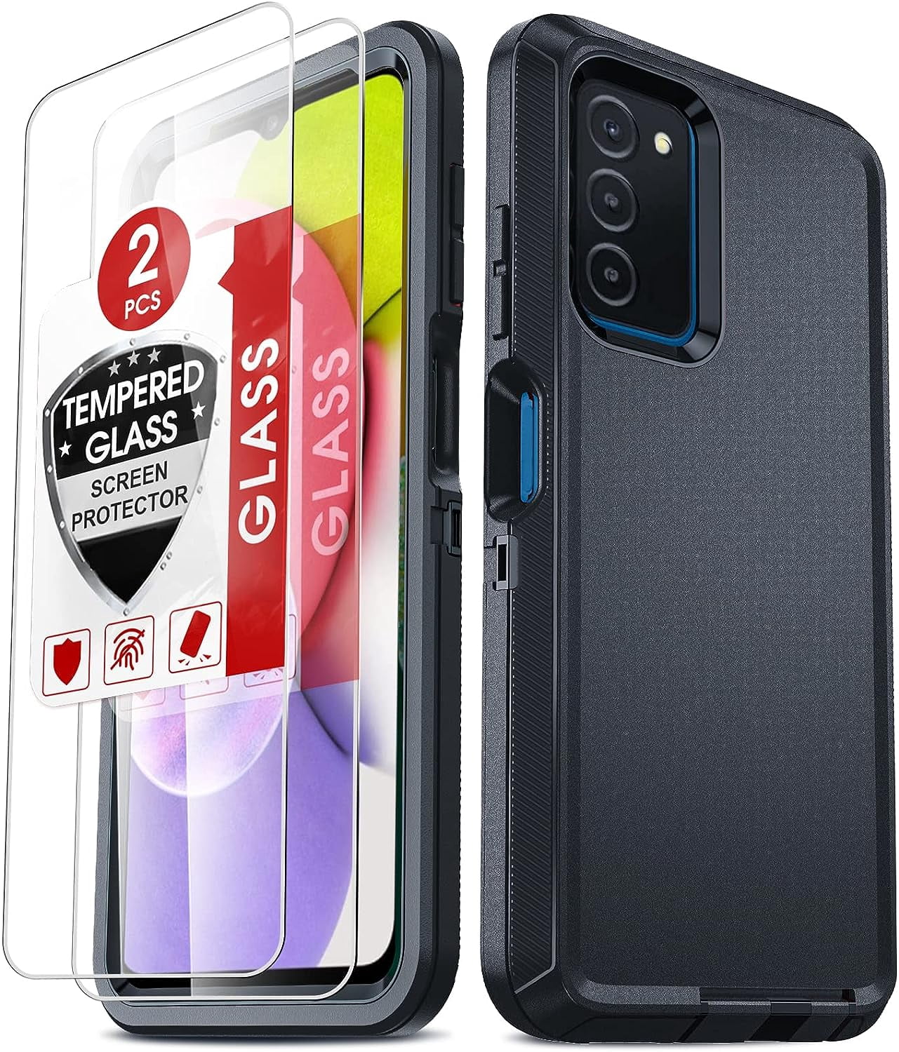 LeYi For Samsung Galaxy A03S Case, AO3S Phone Case: [2 Pack] Tempered Glass Screen Protectors, Black