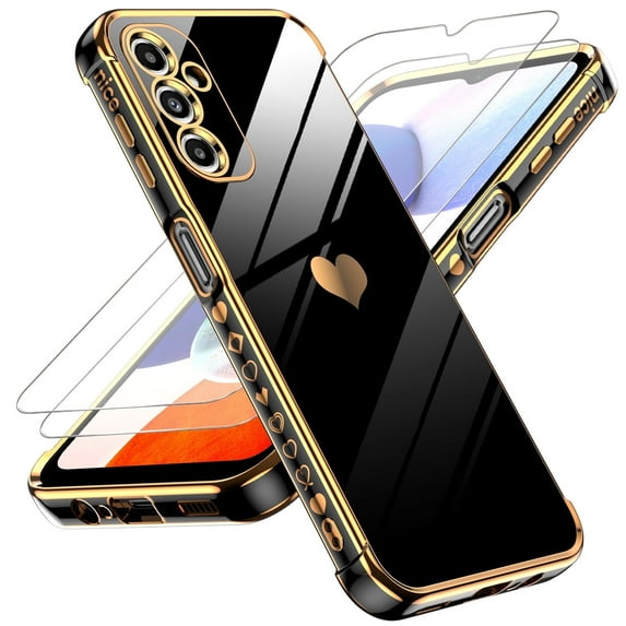 LeYi For Samsung Galaxy A14 5G Case with Built in Screen Protector 2 Pack, Plating Rose Gold, Black