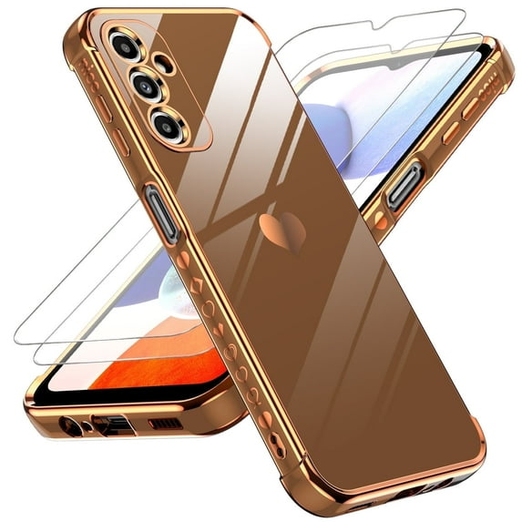 LeYi For Samsung Galaxy A14 5G Case with Built in Screen Protector 2 Pack, Plating Rose Gold, Gold