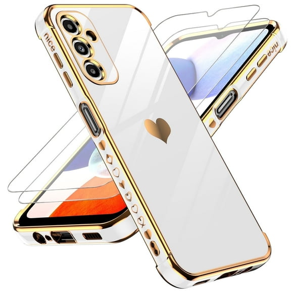 LeYi For Samsung Galaxy A14 5G Case with Built in Screen Protector 2 Pack, Plating Rose Gold, White
