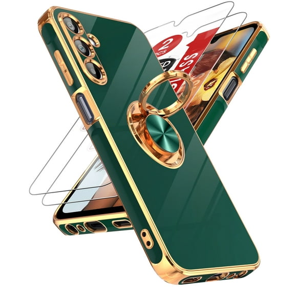 LeYi For Samsung Galaxy A15 5G Phone Case with Screen Protector 2 Pack, 360° Rotatable Holder, Green