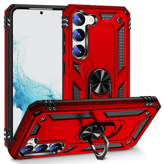 LeYi For Samsung Galaxy S23 5G Case, Military Grade Shockproof Heavy Duty, Magnetic Kickstand, Red