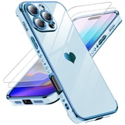 LeYi For iPhone 16 Pro Case: Soft Cute, Tempered Glass Screen Protector 2 Pcs, Sierra Blue