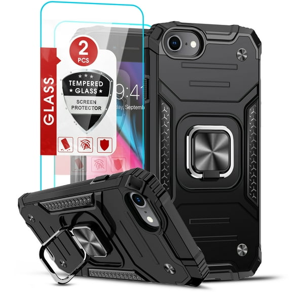 LeYi For iPhone SE 2022 Case (3rd Gen), iPhone 8/7/SE 2020/6s/6 Case, 2 x Screen Protector, Black