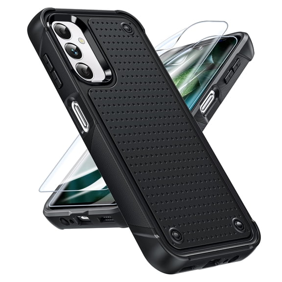LeYi for Galaxy A14 5G Case, Samsung Galaxy A14 5G Case with 2 Pack Screen Protectors, Dual Layer Protective PC Back & Soft Bumper Resilient Shock Absorb Case Cover for Samsung A 14 5G, Black