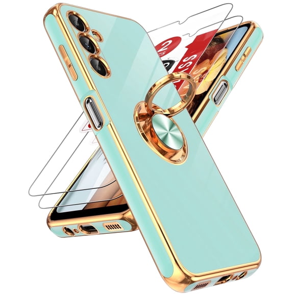LeYi Compatible for Galaxy A14 5g Case, Samsung Galaxy A14 Case with Screen Protector [2 Pack], 360° Rotatable Ring Holder Magnetic Kickstand Protective, Mint