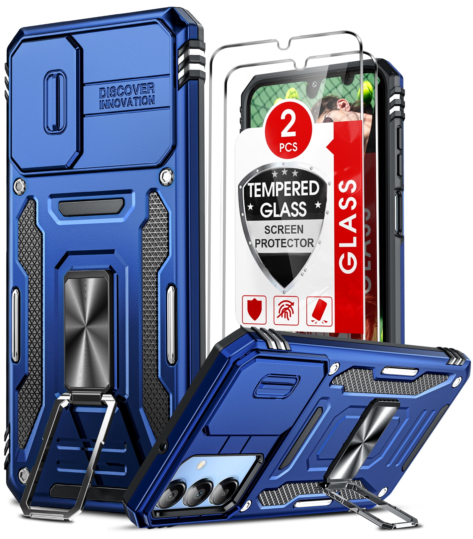 LeYi for Galaxy A15 5G Phone Case, A15 Case with Screen Protectors x 2, Impact Resistant Metal