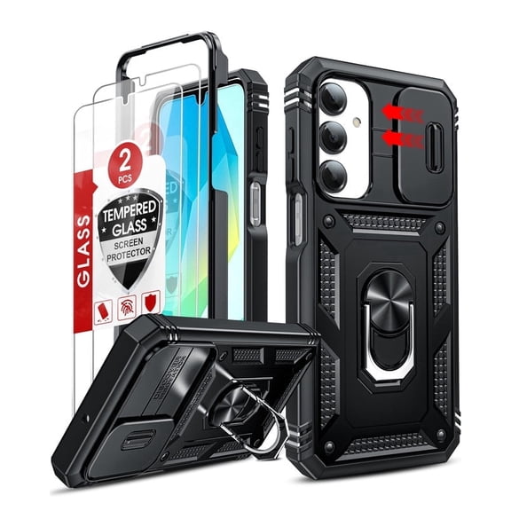 LeYi for Galaxy A17/A16-5G Phone Case: Galaxy A17 5G Screen Protector [2 Packs] with Camera Cover, Military-Grade Heavy Duty Protection Cell Android Basic para Samsung A 16 5G Phone Case, Black