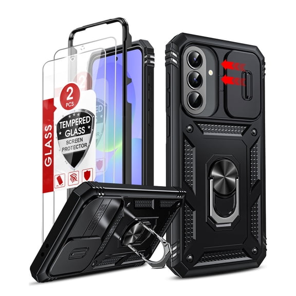 LeYi for Galaxy-A37-5G Phone Case: Galaxy A37 5G Screen Protector [2 Packs] with Camera Cover, Military-Grade Heavy Duty Protection Cell Android Basic para Samsung A 37 5G Phone Case, Black