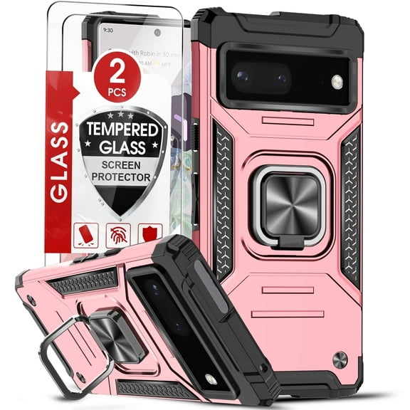 LeYi Compatible for Google Pixel 8 Case: Tempered Glass Screen Protector 2 Pack, Rose Gold